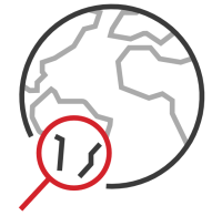 Globus mit roter Lupe. Symbol für globale Suche